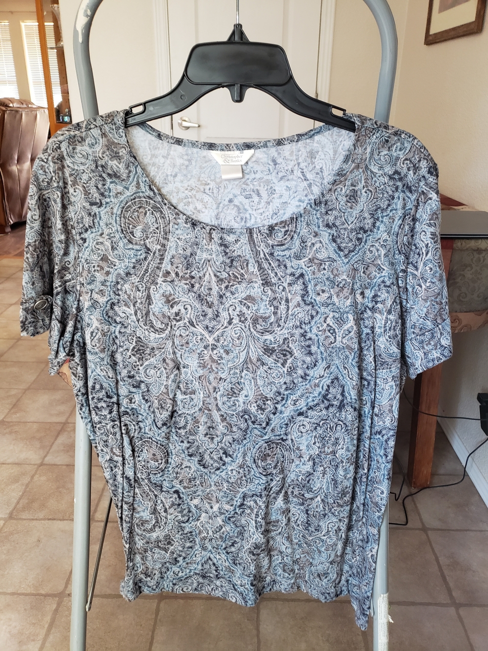 Christopher & Banks Paisley Scoop Neck Top in Gray and Blue